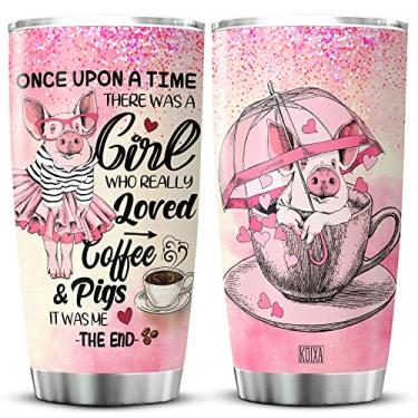 Imagem de KOIXA Copo de porco com tampa 590 ml Havia uma garota que realmente amava café e porcos caneca engraçada animal de fazenda coisas de porco fofas para amantes de porcos para meninas copo isolado presente de aniversário
