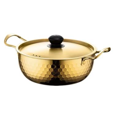 Imagem de Panela de ramen de aço inoxidável Stockpot, estilo coreano, martelo, dourado, pote de macarrão instantâneo doméstico, pequeno pote de sopa quente