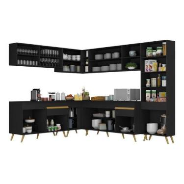 Imagem de Cozinha Completa De Canto Mp2065 Com Armário E Balcão Preta - MULTIMOV