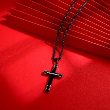 Imagem de Colar de cruz de aço inoxidável para homens, pingente de crucifixo impermeável, joia espiritual, presente para homens, 60+5cm, Aço inoxidável, Sem Pedra Preciosa