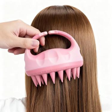 Imagem de Esfregão de banho de silicone com cabo grosso resistente e massageador corporal para esfoliação e spa, escova de cuidados com o couro cabeludo