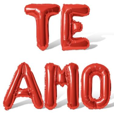 Imagem de Balões de letras - TE AMO 40,6 cm letras do alfabeto folha balão Mylar banner festa dia dos namorados (vermelho)