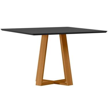 Imagem de Mesa De Jantar Quadrada 6 Lugares 135cm Tampo Mdf Com Vidro Lectus Ypê/preto - New Ceval
