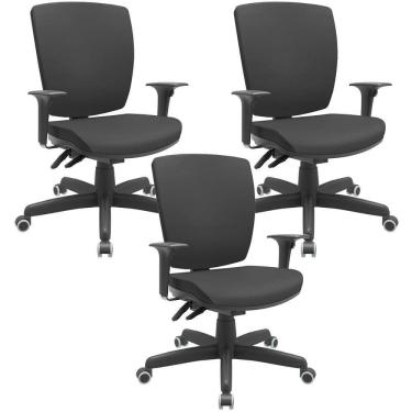 Imagem de Kit 03 Cadeiras De Escritório Diretor Office Base Giratória Preto Alta Flexi P03 Vinil Preto - Lyam