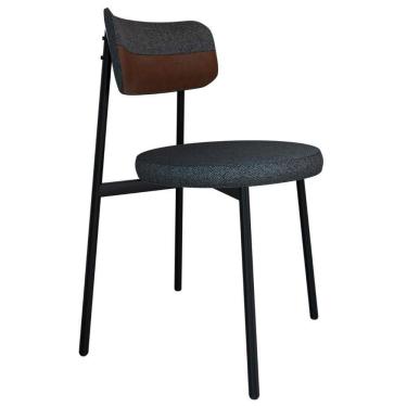 Imagem de Cadeira De Jantar Estofada Fixa Nyka M25 Linho Grafite/marrom - Mpozenato