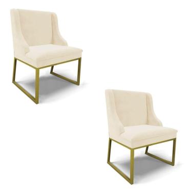 Imagem de Cadeira Sala De Jantar Industrial Dourado Kit 2 Liz Veludo D03 - D`rossi Rose
