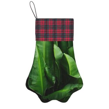 Imagem de SKKNT Meias de Natal com estampa de folhas de bananeira frescas para animais de estimação, decoração de Natal, cães, gatos, árvores, doces, presente, conveniente