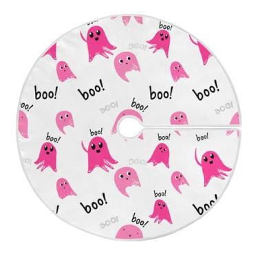 Imagem de JUZIHAI Saia para árvore de Natal Halloween Boo, tapete redondo de 91 cm, enfeites de Natal para decoração de festas internas e externas