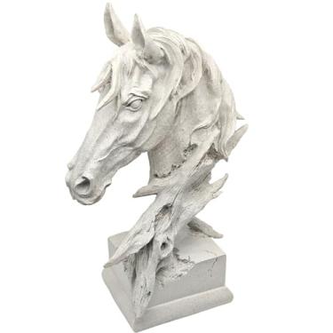 Imagem de CSjihua Escultura de mesa de busto de cabeça de cavalo de animal de 40,6 cm estátua retrô de resina para quarto, sala de estar, mesa de jantar, estante de livros, escritório, escritório e mesas de