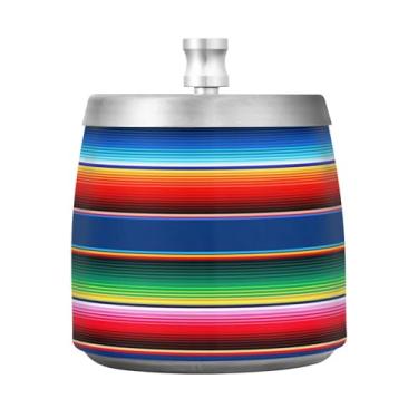 Imagem de JUZIHAI Manta mexicana Serape Cinzeiro listrado com tampa, bandeja de cinzeiro de aço inoxidável inodoro à prova de vento cinzeiro sem fumaça para escritório em casa, pátio, varanda, cigarro