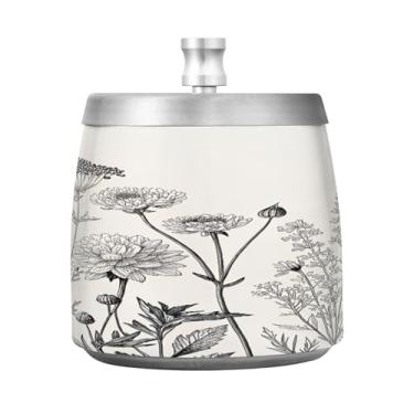 Imagem de JUZIHAI Cinzeiro de flores pretas e brancas com tampa, cinzeiro de aço inoxidável inodoro à prova de vento cinzeiro sem fumaça para escritório em casa, pátio, varanda, cigarro