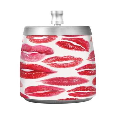 Imagem de JUZIHAI Cinzeiro de lábios vermelhos com tampa, cinzeiro de aço inoxidável inodoro à prova de vento cinzeiro sem fumaça para escritório em casa, pátio, varanda, cigarro