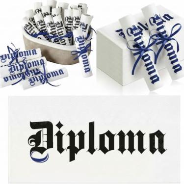 Imagem de Gilprop Conjunto de 100 guardanapos para convidados para diploma de graduação, vermelho, preto e branco, talheres enrolados, descartáveis, com fita e tesoura para celebração (diploma, azul, 100 peças)