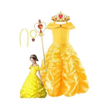 Imagem de Vestido De Princesa Amarelo Para Meninas De 2 a 10 Anos, Fantasia De H