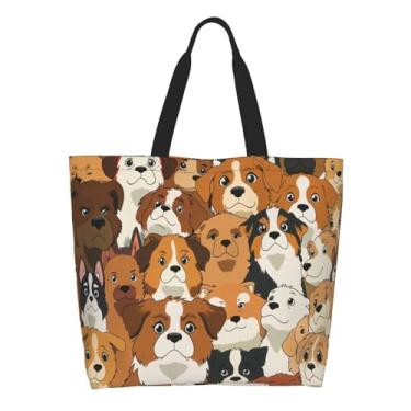 Imagem de OLUSENMO Sacola feminina de grande capacidade, durável, leve para praia, compras, viagens, trabalho, academia, Estampa de caras de cachorro fofas, Large