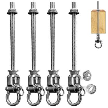 Imagem de Dakzhou 4 ganchos de balanço resistentes, rolamento de 360°, ganchos de balanço de aço inoxidável, capacidade de 453 kg, saco de areia, rede, cadeira, varanda, balanço