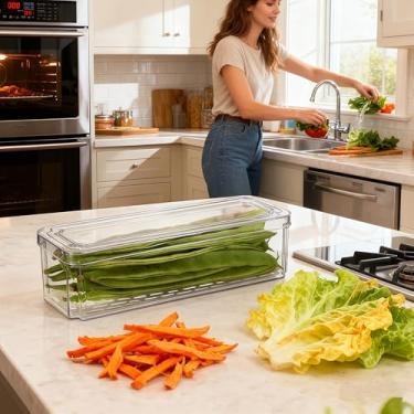 Imagem de Organizador de geladeira, caixas de armazenamento empilháveis transparentes com tampas, caixas de geladeira sem BPA para frutas, legumes e bebidas, economia de espaço, transparente, M