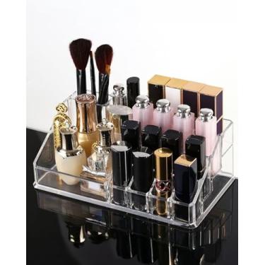 Imagem de Organizador de batom, pequeno suporte de rímel compacto de plástico transparente com 16 compartimentos multifuncionais, 22 x 12,5 x 8 cm, cinza LCC2469-01