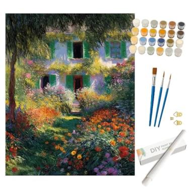 Imagem de Kit de pintura impressionista por números para adultos – Casa faça você mesmo com pintura de jardim em tela enrolada 40 x 50 cm, conjunto de tinta acrílica, adequado para iniciantes, arte floral para