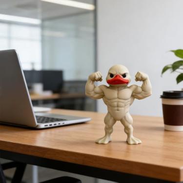 Imagem de Estatuetas colecionáveis de pato musculoso impresso em 3D em madeira seca para decoração de mesa executiva em casa