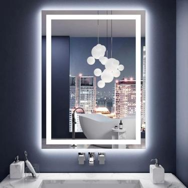 Imagem de Espelho Retangular 80x120 Led Jateado Vertical Corpo Inteiro Camarim Frio