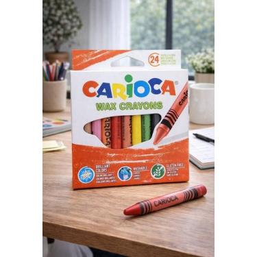 Imagem de Kit 24 Lápis de Cera Multicoloridos Infantil Escolar Desenho Colorir C