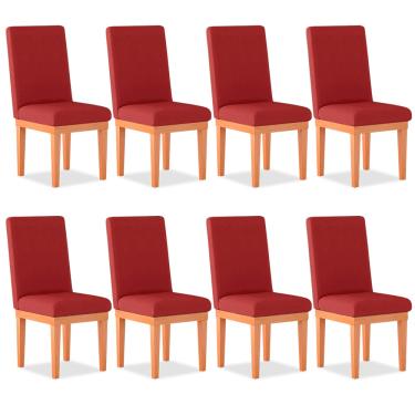 Imagem de Kit 08 Cadeiras Estofada Alice Para Sala de Jantar Suede Vermelho - Madeira Prima Deccor