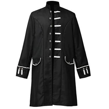 Imagem de Casaco masculino vintage medieval casaco gótico steampunk Frock Coats, Preto, M