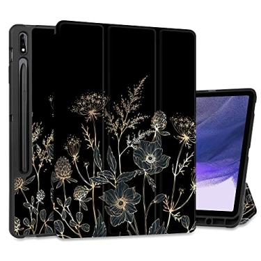 Imagem de MEEgoodo Capa para Samsung Galaxy Tab S8 Plus 2022/S7 FE 2021/S7 Plus 2020 31.5 cm, capa para tablet com suporte dobrável + capa traseira de TPU macio + despertar/hibernar automaticamente, flores