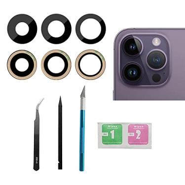 Imagem de Dogxiong Conjunto de 3 peças/conjunto de lentes de vidro para câmera traseira traseira para iPhone 14 Pro para iPhone 14 Pro Max substituição de capas de lente de vidro com adesivo pré-instalado + kit