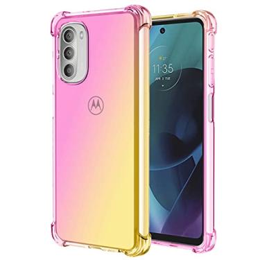 Imagem de Ueokeird Capa para Moto G51, Motorola G51 5G XT2171-1, capa protetora transparente e fofa gradiente fina antiarranhões flexível TPU à prova de choque para Motorola Moto G51 5G (rosa)