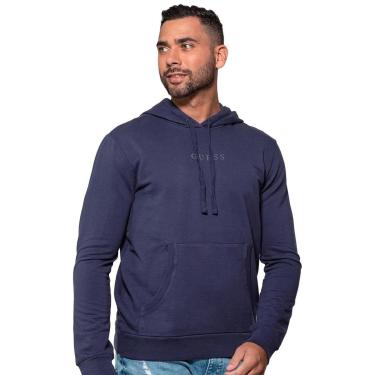Imagem de Moletom Guess Masculino Hoodie Small Logo Silk Azul Marinho-Masculino