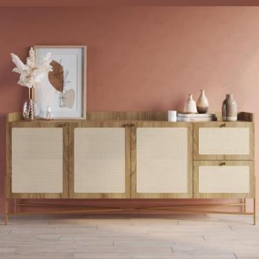 Imagem de Buffet Aparador 3 Portas 2 Gavetas Palhinha Pé Metal Dourado Oslo Artesano Hanover/dourado