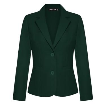 Imagem de MINTLIMIT Blazer feminino com botões frontais, manga comprida, lapela elástica, casual, trabalho, negócios, jaqueta com bolsos, Verde escuro, P