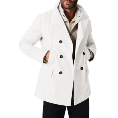 Imagem de Runcati Casaco masculino slim fit casual algodão trespassado lapela jaqueta clássica negócios curto sobretudo, Branco, GG