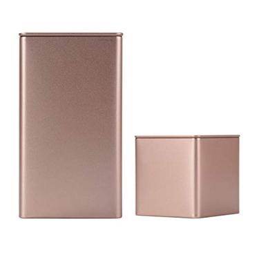 Imagem de Tianhui Lata quadrada colorida, caixa de aço vazia, recipiente de armazenamento para petiscos em pó, presentes, lembrancinhas, chá solto, café e artesanato, mini kit de armazenamento portátil (dourado, 1 pequeno 1 grande)