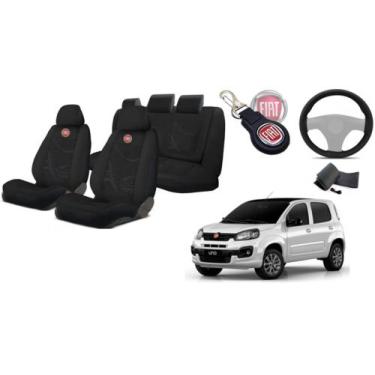 Imagem de Combo Design Tecido Uno 2014-2021 + Capa Volante + Chaveiro Fiat - Aer