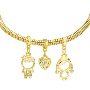 Imagem de Pulseira Filhos Casal Banhado a Ouro 18k - Work Semijoias, 18 cm (puls