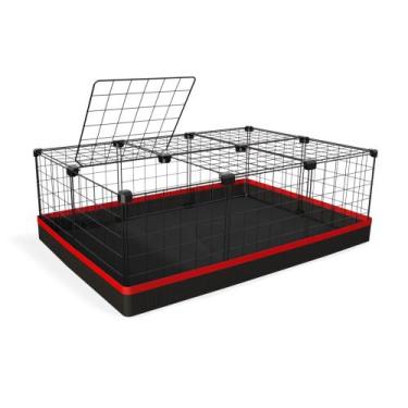 Imagem de Cercado 60x90x30 Cm Branco com Teto Bandeja Higiênica Nylon Vermelho -