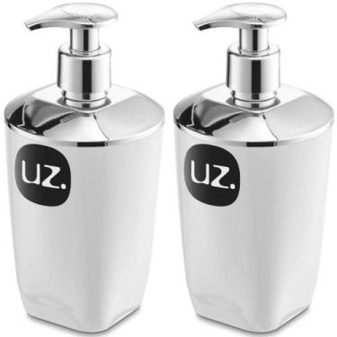 Imagem de 2 Porta Sabonete Líquido Plástico UZ Brancos 400ml Saboneteiras para B
