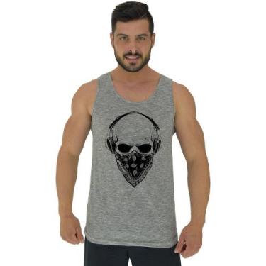 Imagem de Regata Clássica Masculina MXD Conceito Caveira Gangster, P, Cinza, Pre