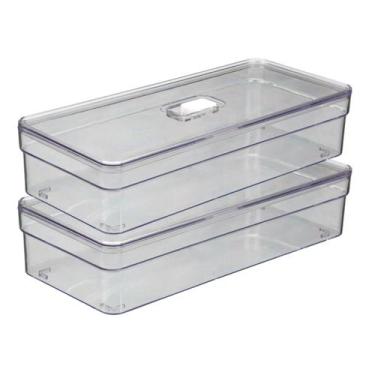 Imagem de Organizador de Geladeira 3,6L com Tela Porta Ovos e Tampa 2un - PLASTU