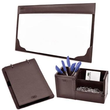 Imagem de Kit para mesa Escritório AQUILA em Couro Galvani, Café