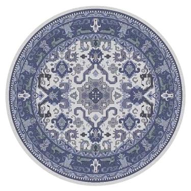 Imagem de Tapete redondo para ambientes internos, vintage, corredor, círculo, tapete redondo, estampa floral, antiderrapante, com suporte de borracha para sala de estar, sala de jantar, quarto, entrada (flor