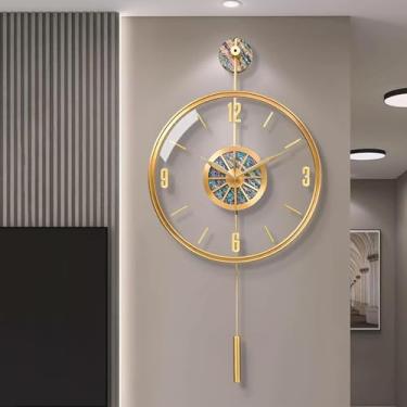 Imagem de Grandes relógios de parede decorativos de cobre, relógio de pêndulo moderno silencioso operado por bateria para sala de estar, cozinha, escritório, decoração de casa, relógio de parede de arte