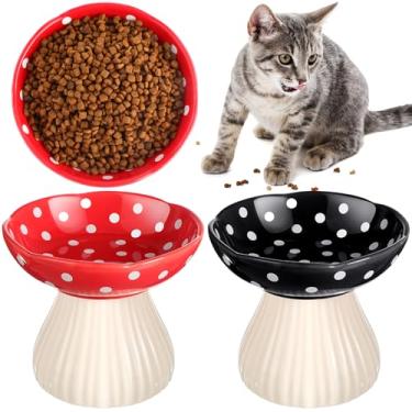 Imagem de Teenyyou 2 peças de tigela elevada de cerâmica para gatos tigela elevada de comida para gatos com bigode de cerâmica elevada para gatos prato de comida de gato para comida e água tigela larga para