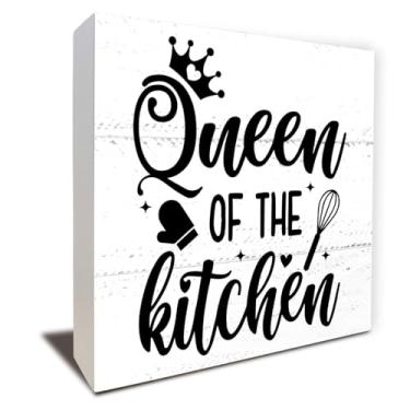 Imagem de ULEGIE Linda decoração de cozinha, rainha da cozinha, placas de bloco de madeira rústica preto e branco para cozinha, decoração de bancada, mesa de jantar, decoração de mesa para casa, cozinha, sala