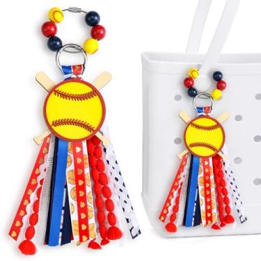 Imagem de CroBlissful Borla de beisebol e softball, compatível com bolsa Bogg personalizada, beisebol, softball, mãe, pingente, borla para sacola, Multicor, Softball