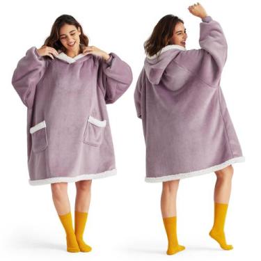 Imagem de Manta Sherpa com Capuz Bedsure para Adultos e Crianças - Lavanda