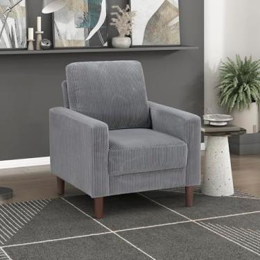 Imagem de Lexicon Cadeira de destaque moderna, poltrona estofada de tecido de veludo cotelê com pernas marrons, braços de trilha, poltrona de sofá individual para sala de estar/quarto/escritório/sala de espera,